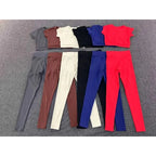 Gym Workout Yoga Fitness Sports Suit Short-sleeved Top Padded-free High-waisted Hip-lifting Trousers Outdoors Leisure Sportswear