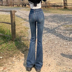 High Waist Flare Jeans - Elastic Bell Bottom Denim Pants