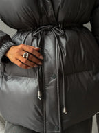 Bornladies Drawstring Slim Fit Cotton Jacket Women's  Winter New Hooded Zipper Cotton Robe Comfortable Warm Bread Jacket