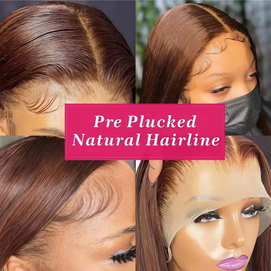 Chocolate Brown Straight 13X6 Hd Lace Frontal Wig Colored 100% Human Hair 13X4 Lace Front Wigs For Women Preplucked 30 36 Inch