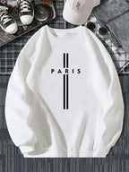 Men's autumn and winter fashionable casual loose Paris letter print fleece pullover long sleeved round neck sweatshirt