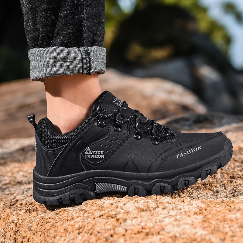 Shoes for Men 2026 New Men Sneakers Leather Waterproof Mountaineering Camping Hiking Shoes Thick Sole Comfortable Running Shoes