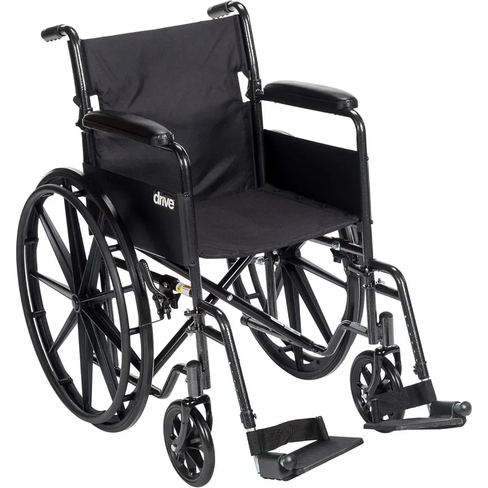 NEW PRODUCT.SSP118FA-SF Silver Sport 1 Folding Transport Wheelchair with Full Arms and Removable Swing-Away Footrest, Black