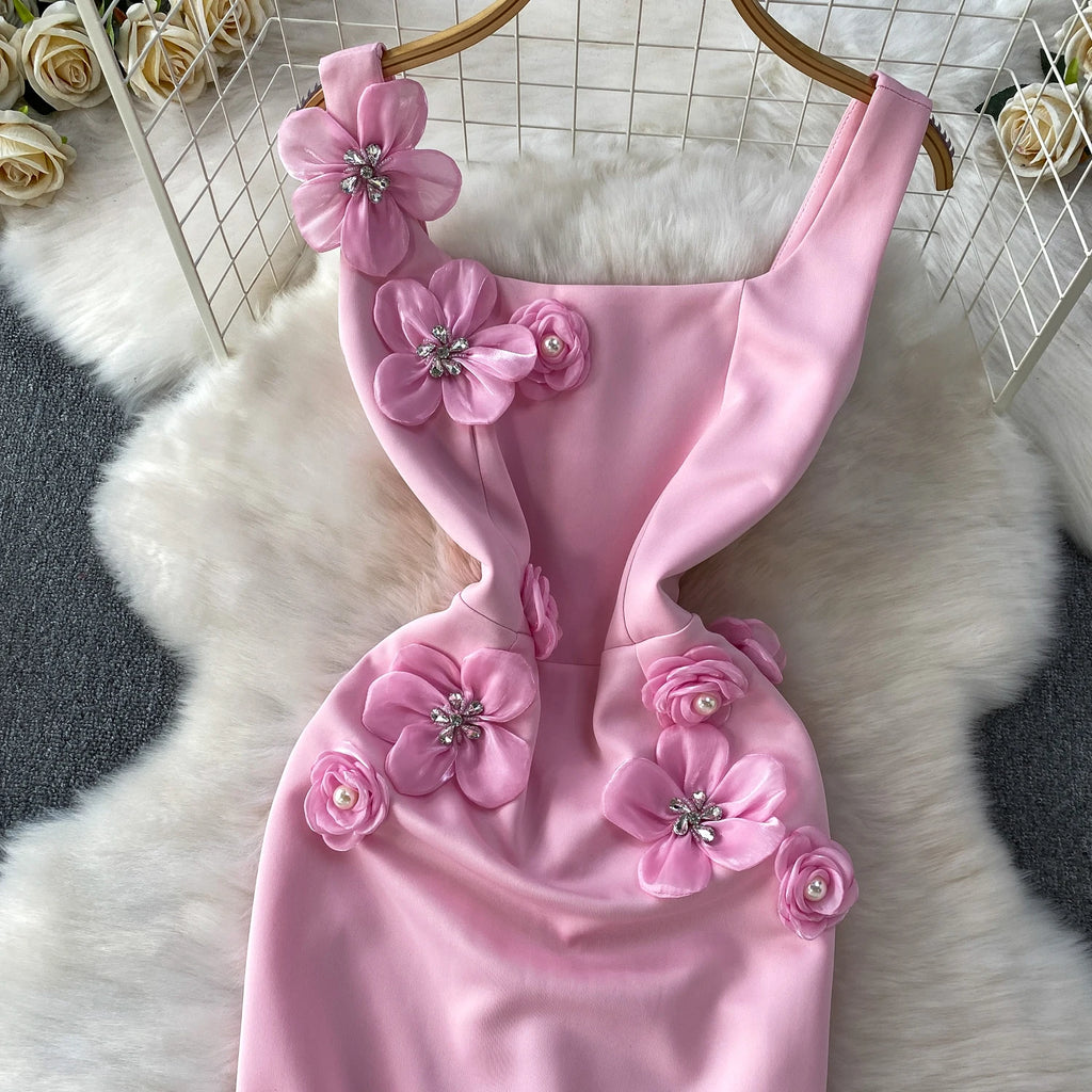 Chic vintage floral Three-dimensional Elegant Fairy korean fashion autumn Sundress women clothing