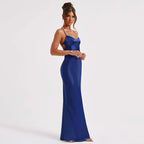 Sexy Spaghetti Strap Satin Dresses Women Elegant Backless Lace Up Mermaid Dress Woman Sleeveless Slim Bodycon Party Long Dress