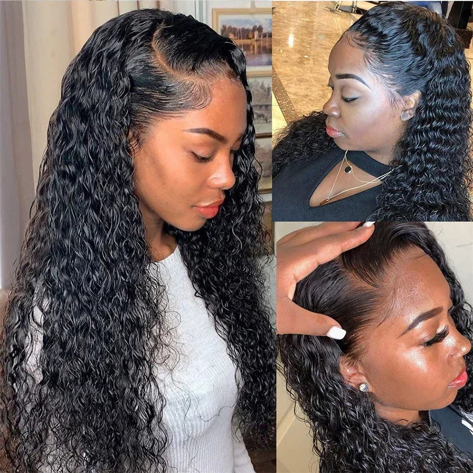 40Inch Deep Curly 13X6 HD Transparent Lace Front Human Wigs Brazilian Human Hair Wigs Water Curly Wave Frontal Wigs Pre Plucked