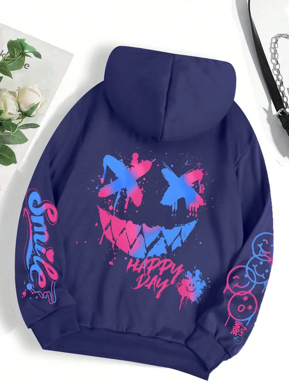 New autumn men's personalized smiling face print comfortable breathable hooded sweatshirt outdoor street fashion hooded sweatshi