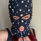 D0UB Knitted Hooded Face Cover Encrusted Halloween Cosplay Balaclava Outdoor