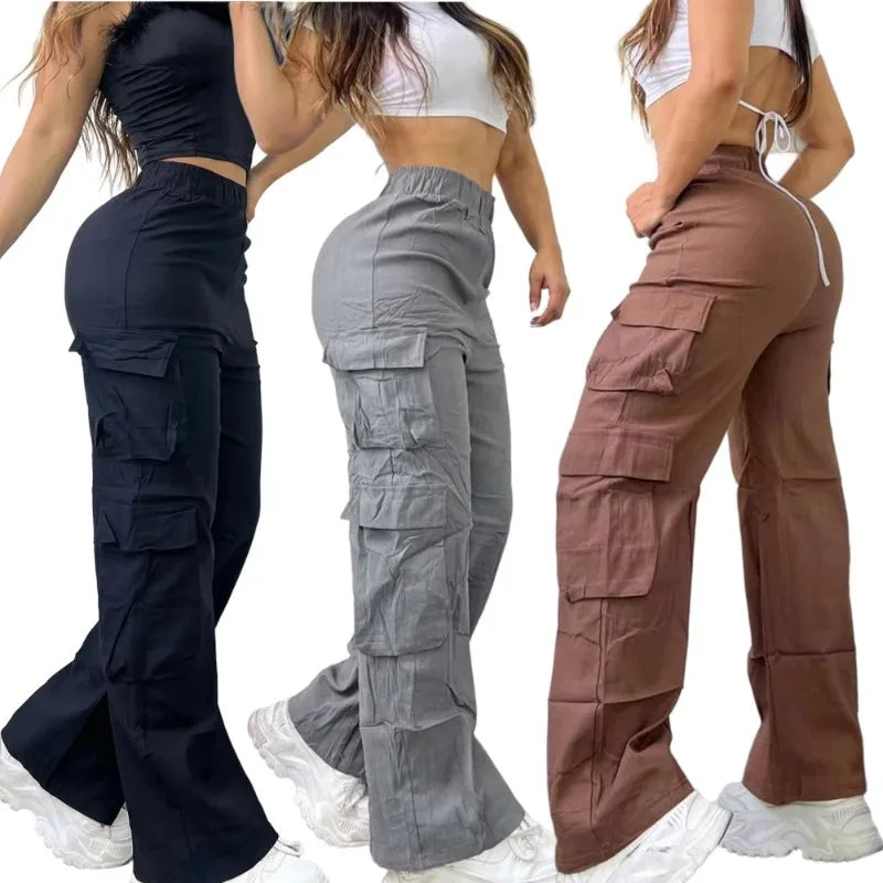 New Straight Cargo Pants Women High Waist Baggy Trousers Casual Wide Leg Slim Vintage Y2K Streetwear Pocket Fashion Casual Pants Main image