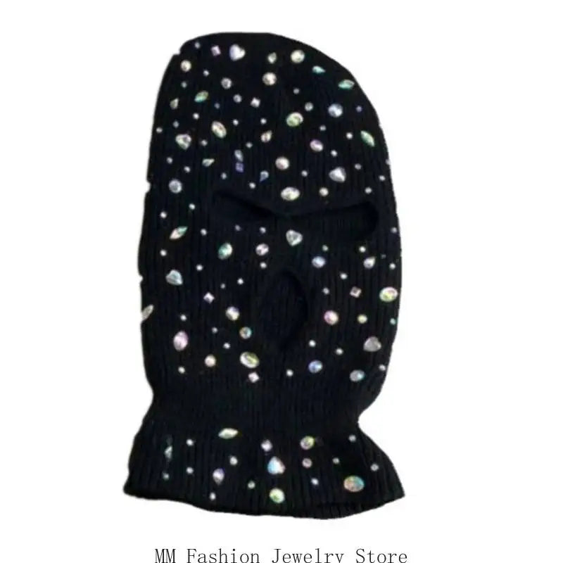 D0UB Knitted Hooded Face Cover Encrusted Halloween Cosplay Balaclava Outdoor