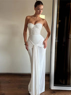 Sisterlinda Sexy Strapless Dress Woman Sequins Patchwork Backless Knot Ribbon Wrap Hip Midnight Prom Party Elegant Long Bodycon
