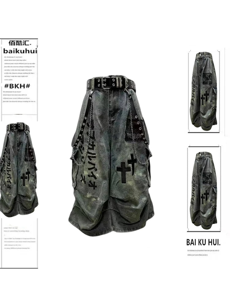 Summer Women Goblin Core Cross Denim Jorts Shorts Y2k Calf-Length Jean Pants Trashy Y2K Abi Japanese Cyber Punk Grunge Unisex Secondary image