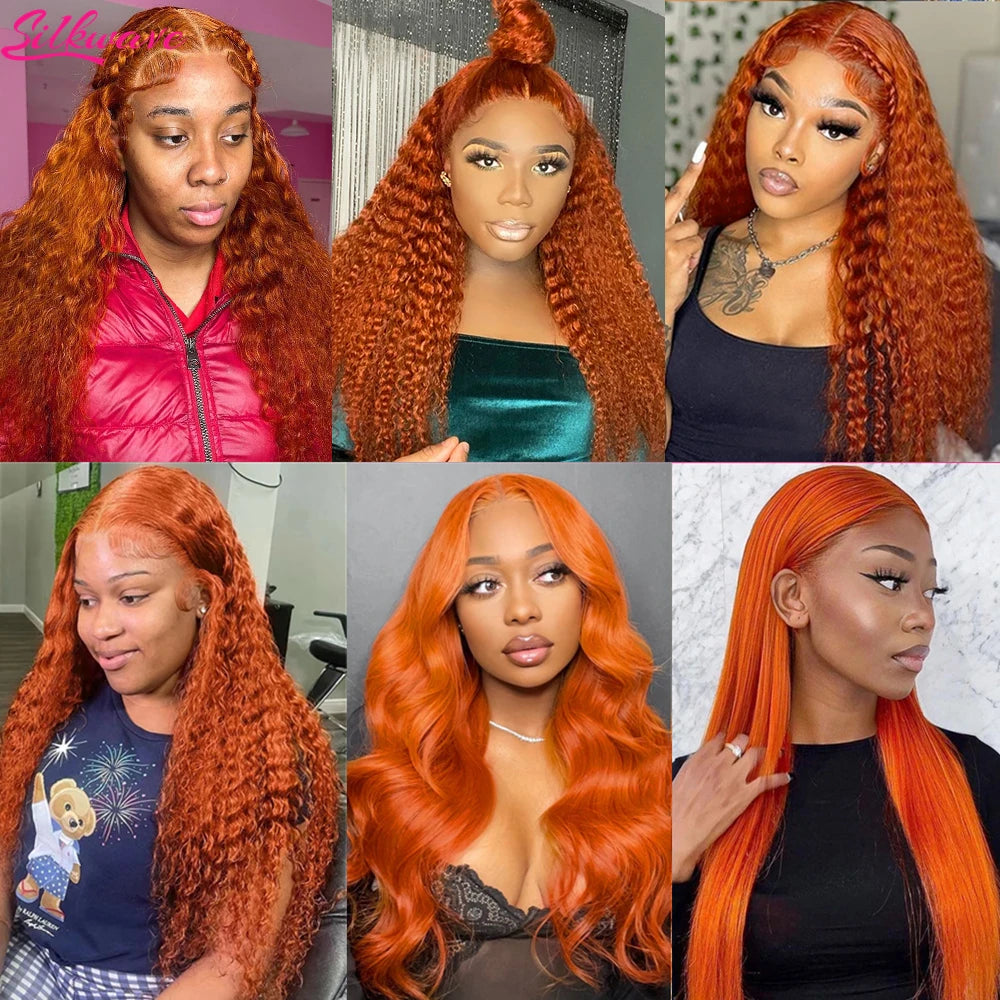 Deep Wave Ginger Orange Lace Front Curly Human Hair Wig Water Wave 13x4 13x6 HD Lace Frontal Wig For Women Brazilian 200 Density