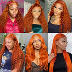 Deep Wave Ginger Orange Lace Front Curly Human Hair Wig Water Wave 13x4 13x6 HD Lace Frontal Wig For Women Brazilian 200 Density