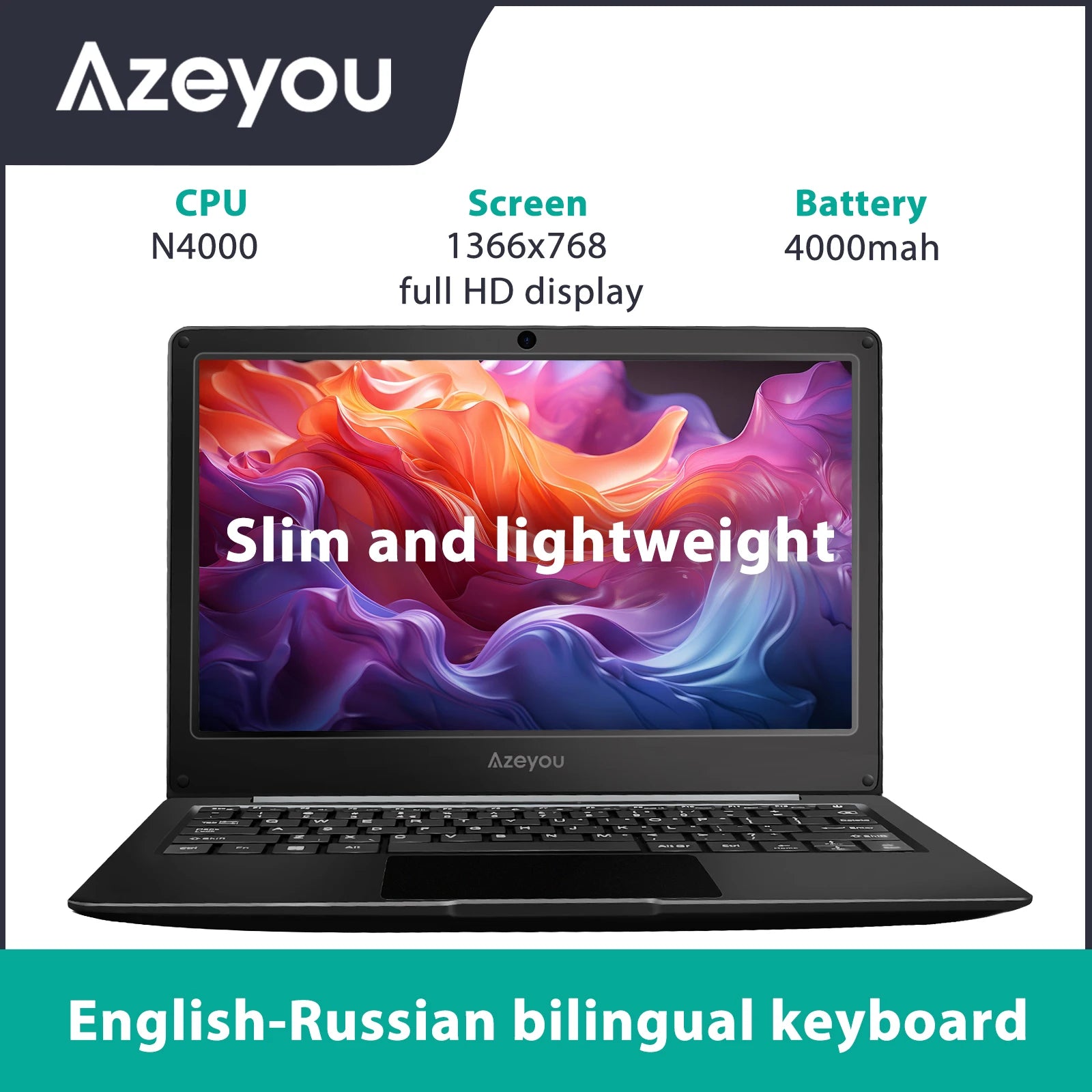 11.6 Inch Laptop, OS 11 Pro System Laptops, Slim and Lightweight Notebook HD Display, Russian- English Keyboard,Type_C 4000mAh Main image