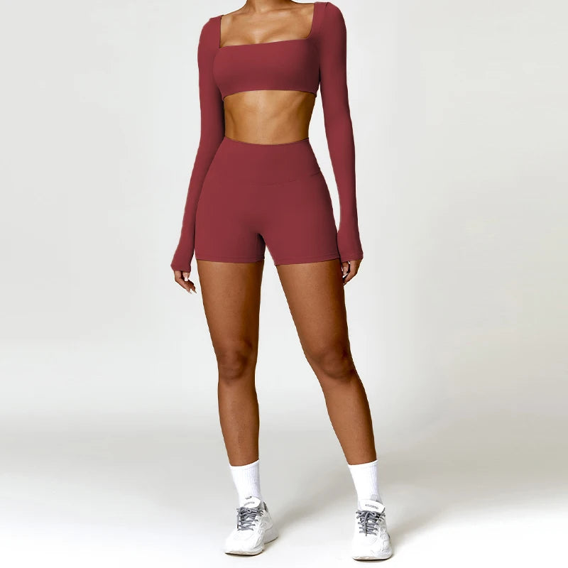 2-Piece Quick Dry Yoga Set – Long Sleeve Gym Outfit