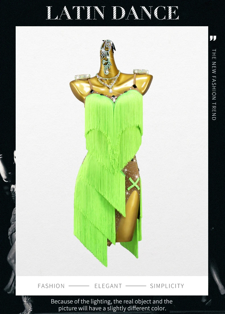 2025 New Latin Dance Dress Adult Womens Sexy Short Skirt Tassel Clothes Ballroom Practice Wear Line Suit Prom Costume Customized