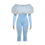 Sisterlinda Furry Patchwork Jumpsuit Woman Slash Neck Sexy Hollow Full Sleeve Backless Peach Hip Hottie Street Fashion Overalls