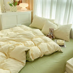 2-side Solid Color Brush Fabric Bed Set 4 Pieces Duvet Cover Pillowcase Bedding Set Bed Sheet Quilt Cover Single Queen King Size