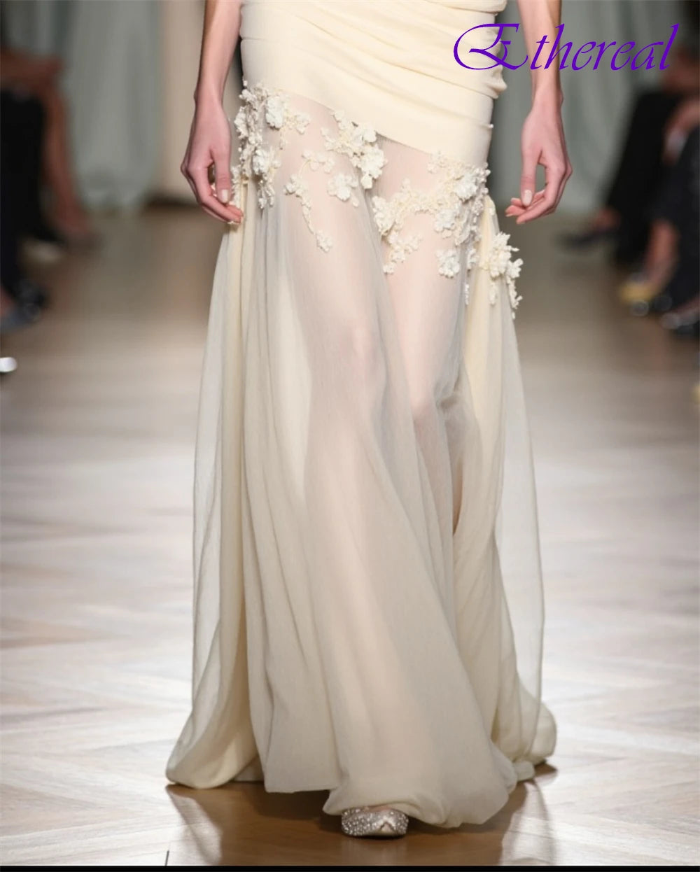Customized See Through Chiffon Strapless Evening Dress High Quality Flowers Prom Dresses Delicate Special Occasion Gowns