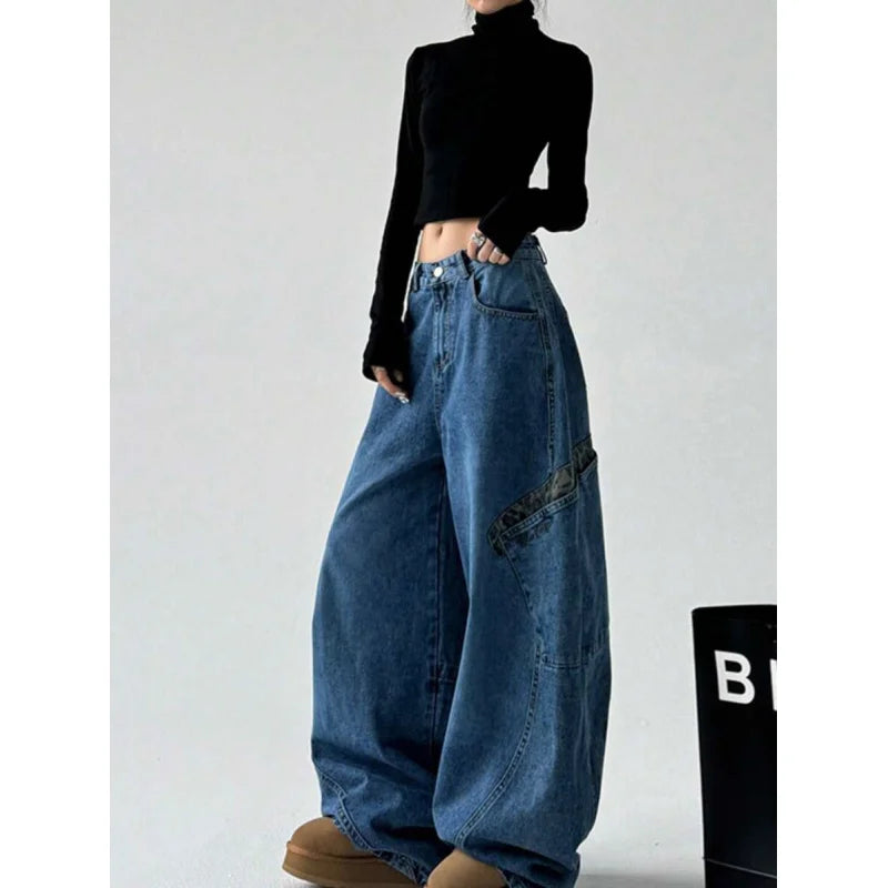 Retro Leopard Handle Joint Quge Denim New Design Sense Straight Wide Pants Main image