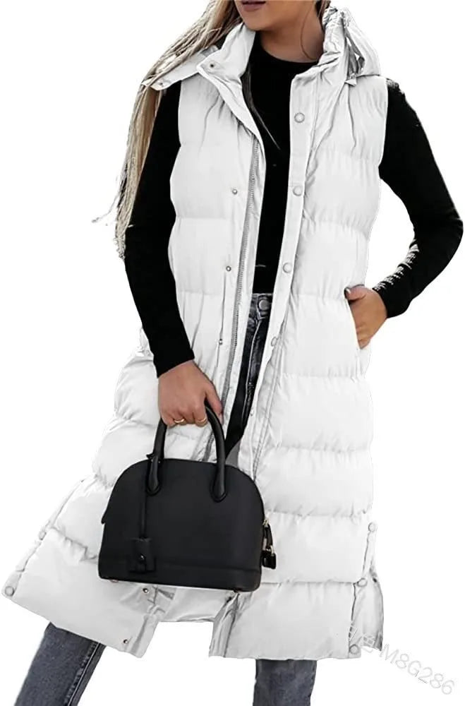 Women Solid Loose Zip Cardigan Parkas 2023 Autumn Winter Parkas Vest Coat Women Sleeveless Hooded Single Breasted Long Vest Coat