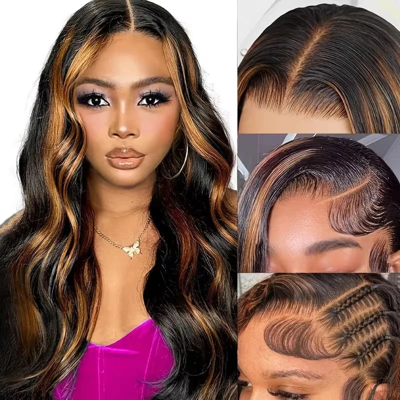 1B/30 Highlight Wig Body Wave Human Hair 13x6 Lace Front Wig Pre Plucked Pre Cut Lace 5x5 Glueless Wigs Human Hair 220% Density