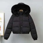 Winter Short Parkas Women's Cotton-padded Clothes Add Velvet Thicken Outerwear Fur Collar Removable Hooded Coats Warm Jackets