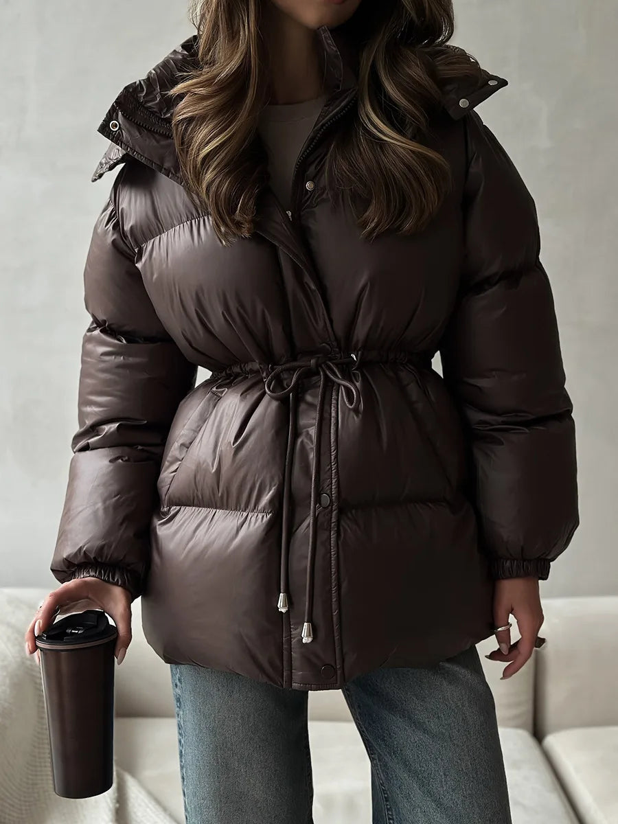 Bornladies Drawstring Slim Fit Cotton Jacket Women's  Winter New Hooded Zipper Cotton Robe Comfortable Warm Bread Jacket