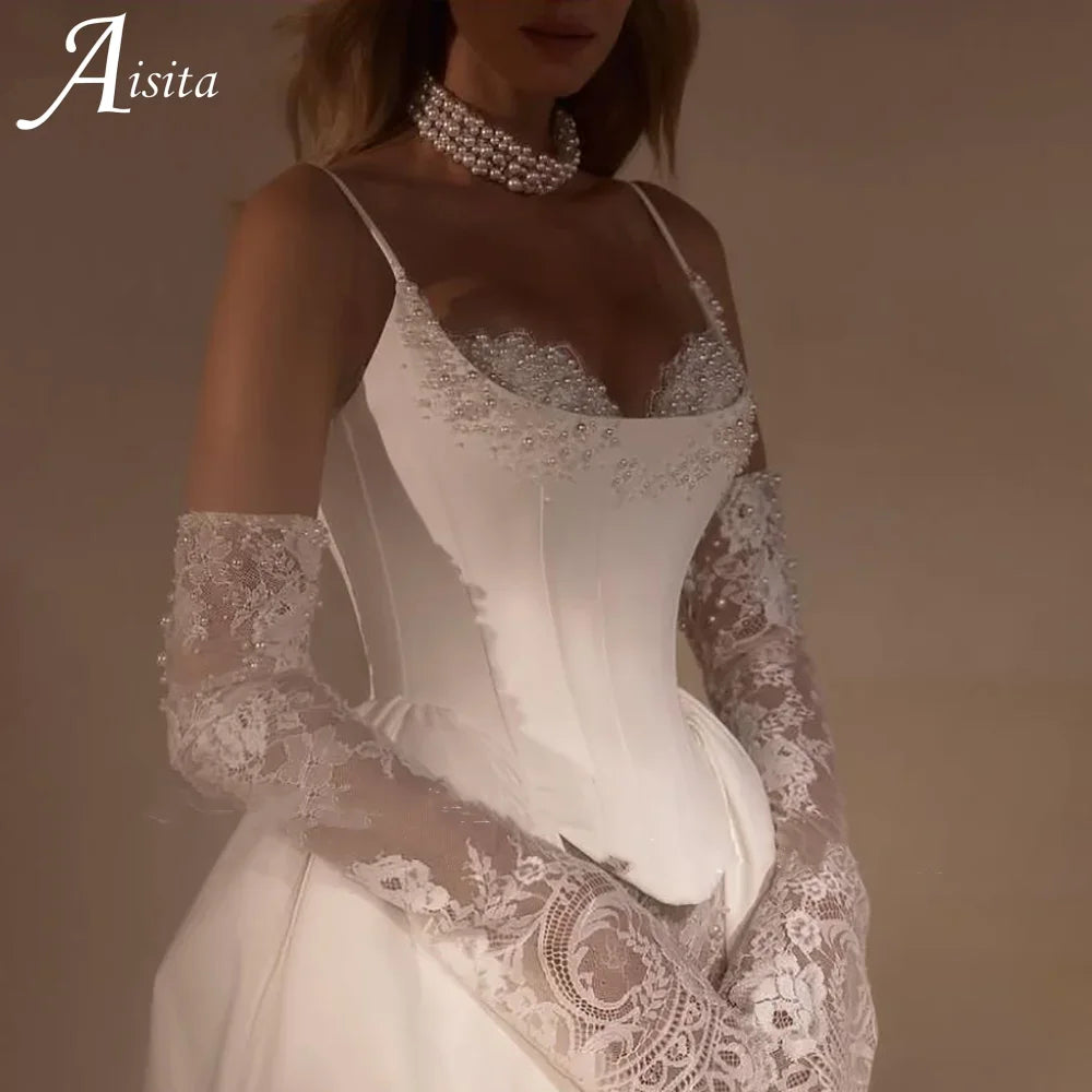 Wedding Dresses Spaghetti Straps Corset Sweetheart Mermaid Bridal Gown Sweep Train Backless Princess Bride Gown Customized Secondary image