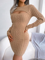 VigoCasey 2026 Blue Casual Short Knit Dress Autumn Winter Women Long Sleeve Dress Sexy Lady Solid Hollow Bodycon Knitted Dresses