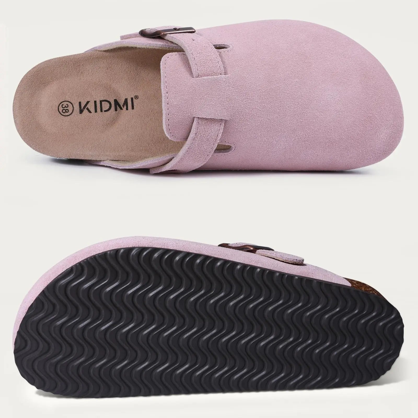 Comwarm Men Suede Clogs Slippers Classic Cork Footbed Mules Women Cozy Fashion Clogs Shoes With Arch Support Men Beach Sandals