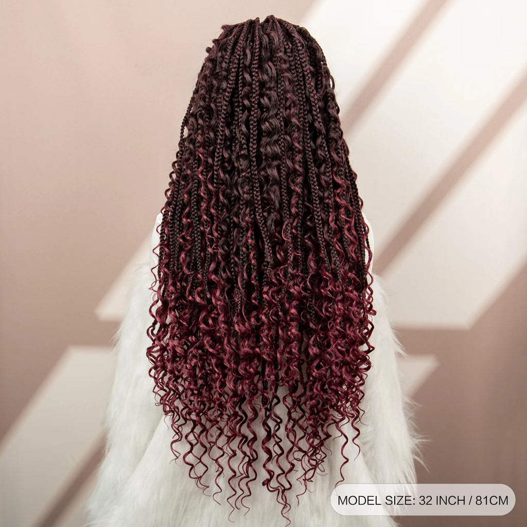 32inch Synthetic Boho Knotless Braided Wigs for Black Women Bohemian Box Braids Wigs Lace Front Braided Lace Wigs with Baby Hair