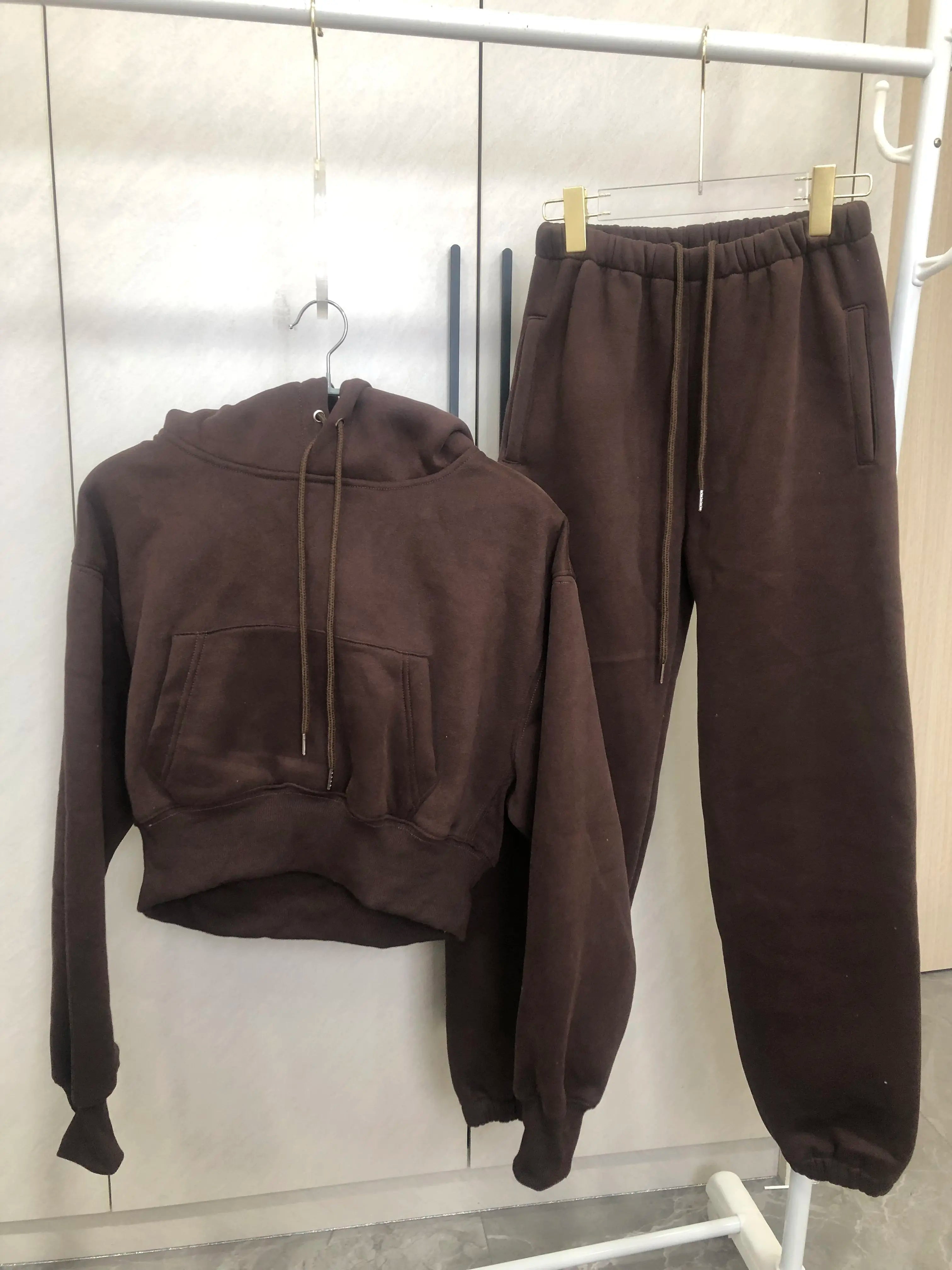 Wholesale Fleece Hoodie with Jogger Pant Sweat Suit Fall Winter 2 Piece Set Tracksuit Women Sports Outfit Two Piece Solid Casual