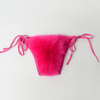 Summer Women Fake Fox Fur Sexy Halter Solid Color Bikini Set Swimsuits Triangle Sexy Bikini Set Faux Fur Swimsuit Plush Swimwear