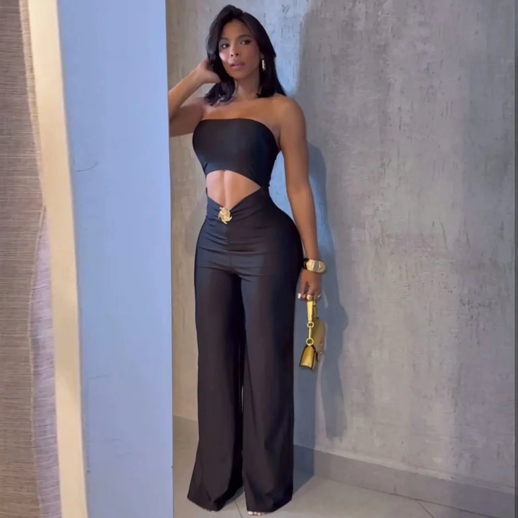 FAGADOER Sexy Hollow Out Bodycon Jumpsuit for Women Solid Color Sleeveless Backless Rompers Female Streetwear Overalls 2026 New