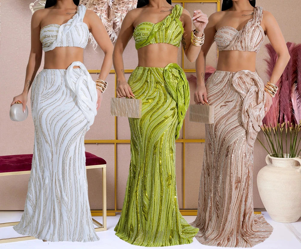 Sexy One-shoulder Long Summer Dress Sequin Birthday Holiday Elegant Party Evening Dresses Luxury Womens Prom Dresses XSY29