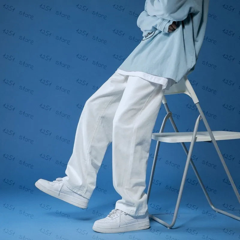 Straight Jeans men white Loose unisex Denim Trousers Trend Neutral Jeans Men baggy Casual Solid  Man Women Pants Hip Hop jeans Main image