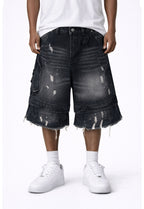 NOIR DISTRESSED CARGO SHORTS