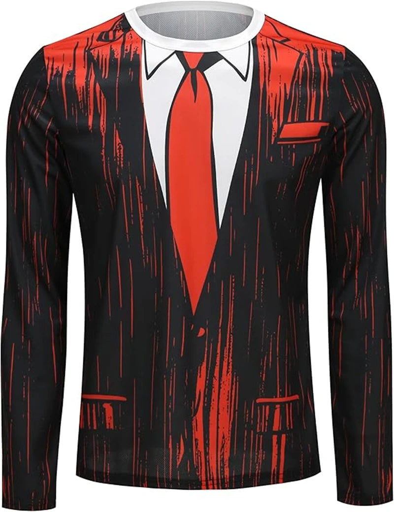 3D Print Realistic Suit Tuxedo Pattern T Shirts Men Long Sleeve Casual Fashion T-shirt Sweatshirt Breathable Streetwear Tshirt