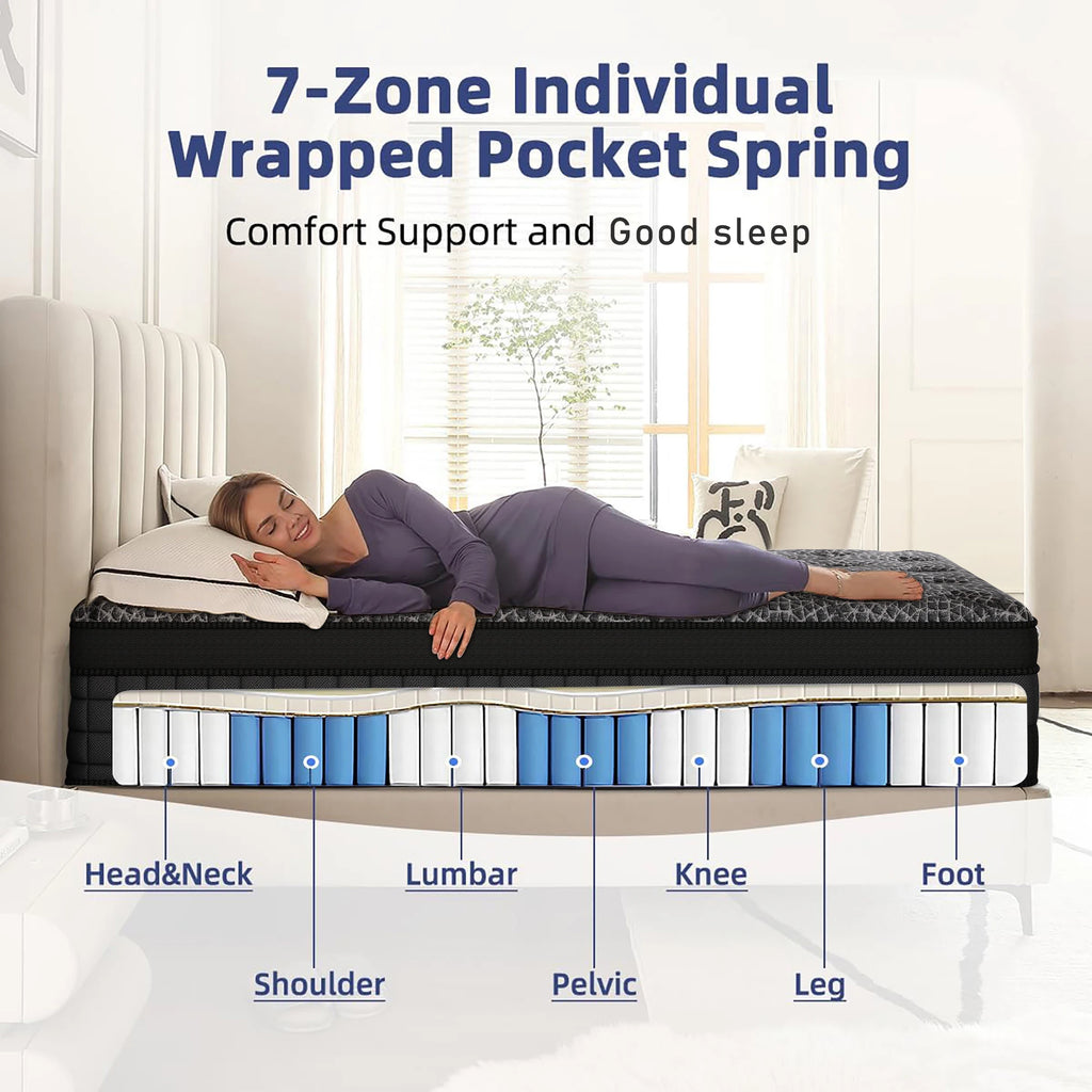 12"14"Gel Memory Foam & Pocket Spring Mattress For Back Pain Relief, Twin Full Queen King Size,Cooling & Breathable, CertiPUR-US