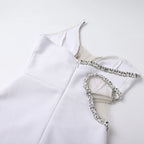 Women Mermaid Sexy White Sleeveless Bandage Long Dress Mesh Backless Strapless Diamonds Bodycon Party Evening Wedding Gowns