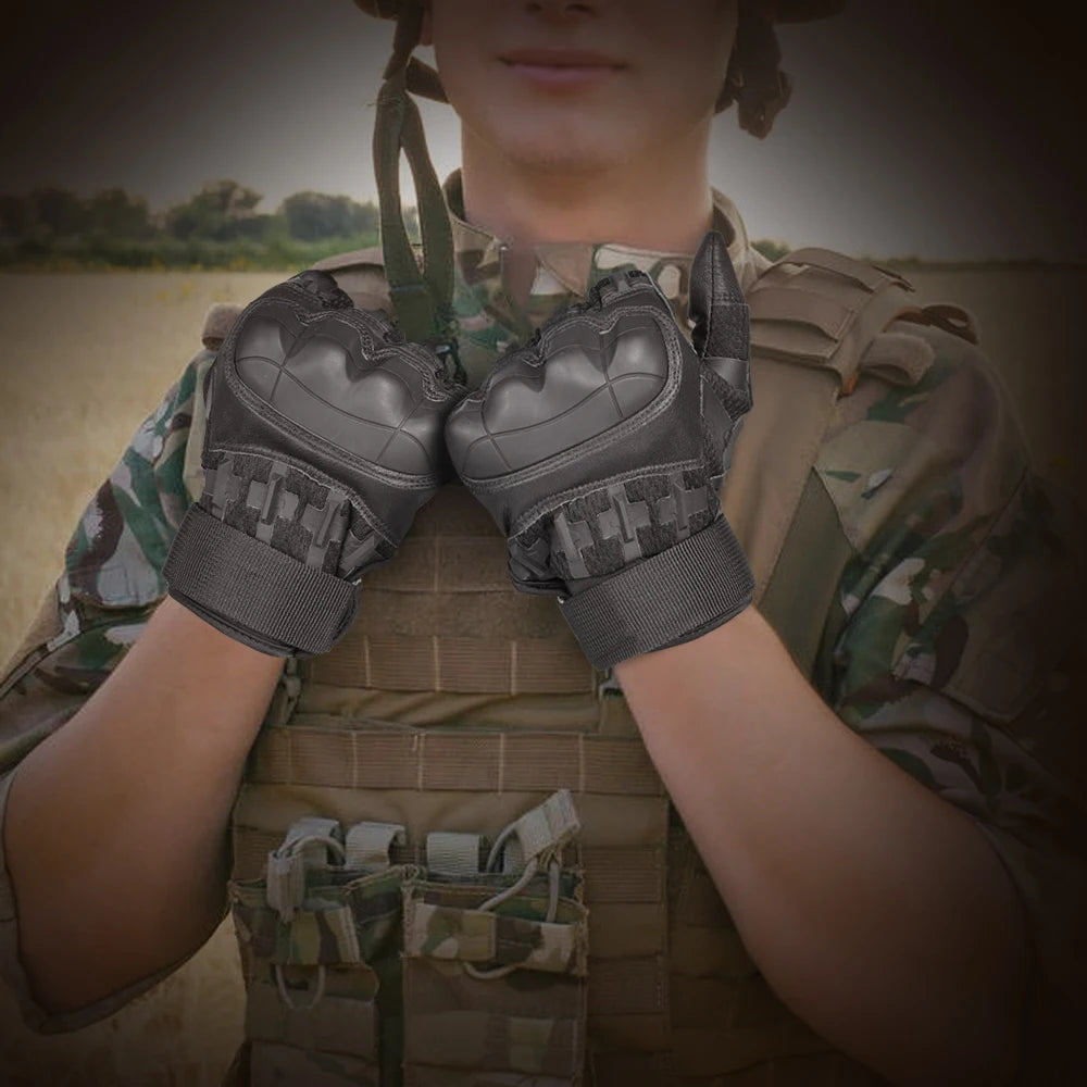 PU Leather Full Finger Tactical Touch Screen Gloves Hiking Cycling Training Climbing Airsoft Hunting Non-slip Protective Gear
