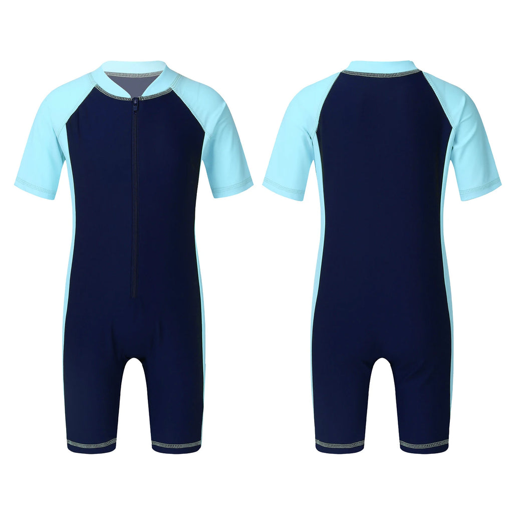 Wetsuits Kids Boys Girls Swimwear Swimsuits Short Sleeves Bodysuit Zippered Shorty Unitard Children's Bathing Suit Wetsuit