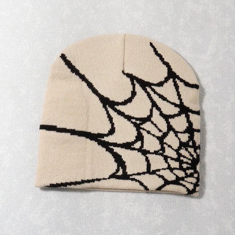 Knitting Spider Web Design Hat Skullies Beanies for Men Women Pullover Pile Cap Y2k Goth Warm Beanie Hats New Hip-hop Street Cap