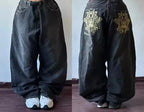 Harajuku Vintage Hip-hop Pop Letters Embroidered Washed Baggy Jeans Ladies Y2K Gothic Fashion Casual High Waist Wide Leg Pants