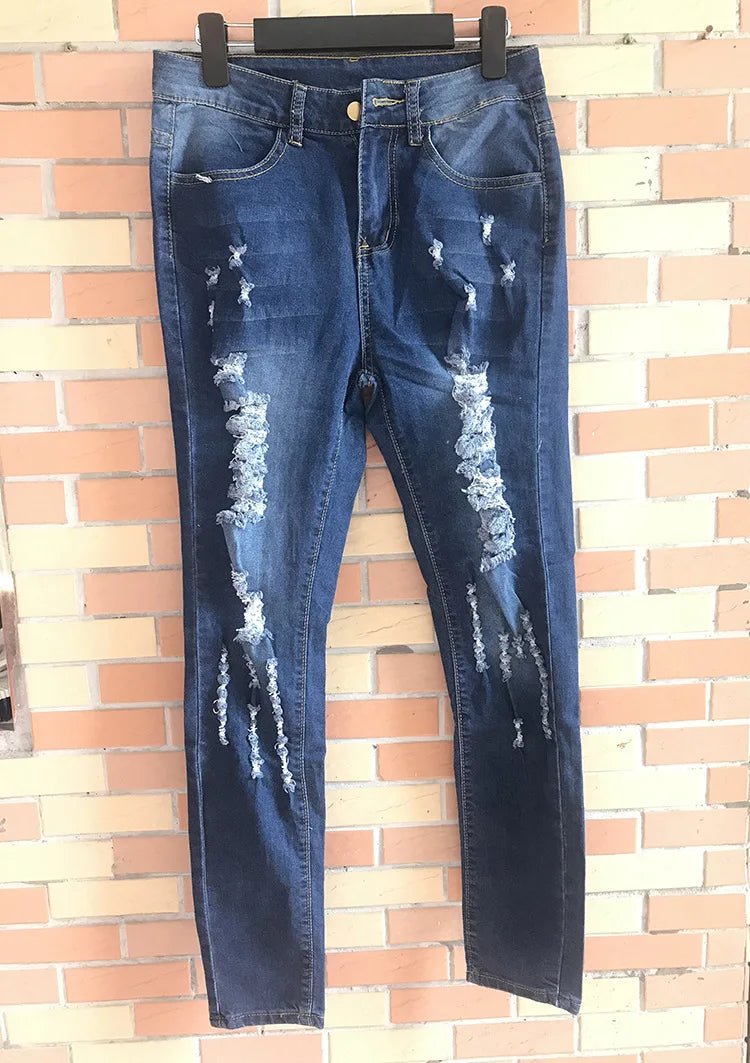 HOLE Denim Women 2025 High Waist Ripped Jeans for Women Skinny Black Pockets Jeans Woman Elastic Slim Jean Female Femme Pants