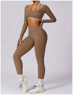 2-Piece Activewear Set – Long Sleeve Crop Top & Leggings