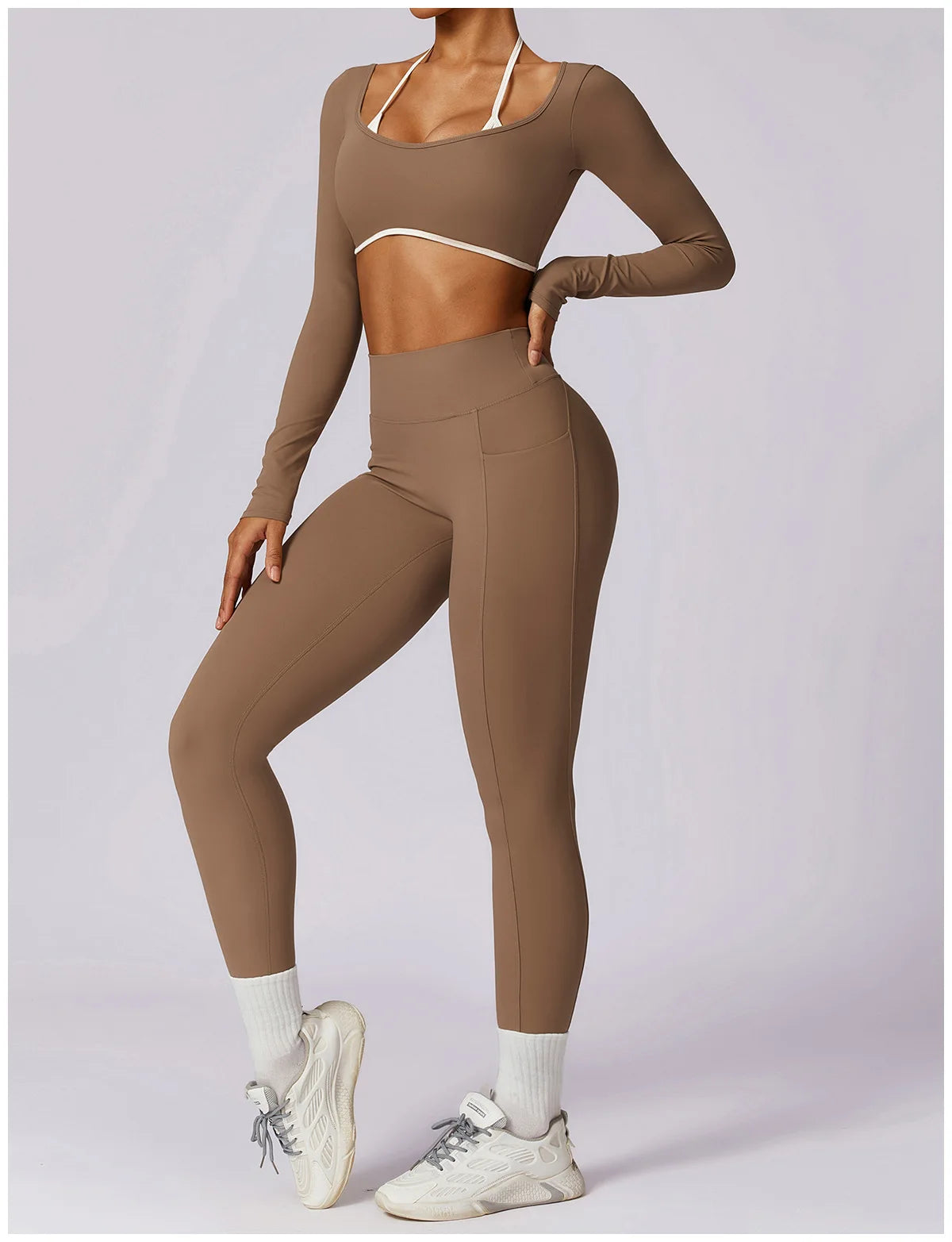 2-Piece Activewear Set – Long Sleeve Crop Top & Leggings