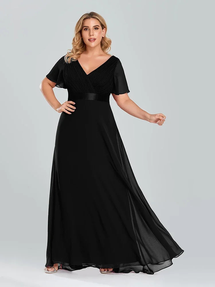 Prom Dresses Plus Size Evening Dresses Long  Elegant A Line V Neck Ruffles Chiffon Formal Wedding Party Dress Robe De Soiree Main image